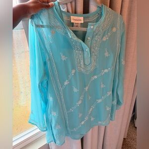Chadwicks Women's Turquoise Embroidered Blouse